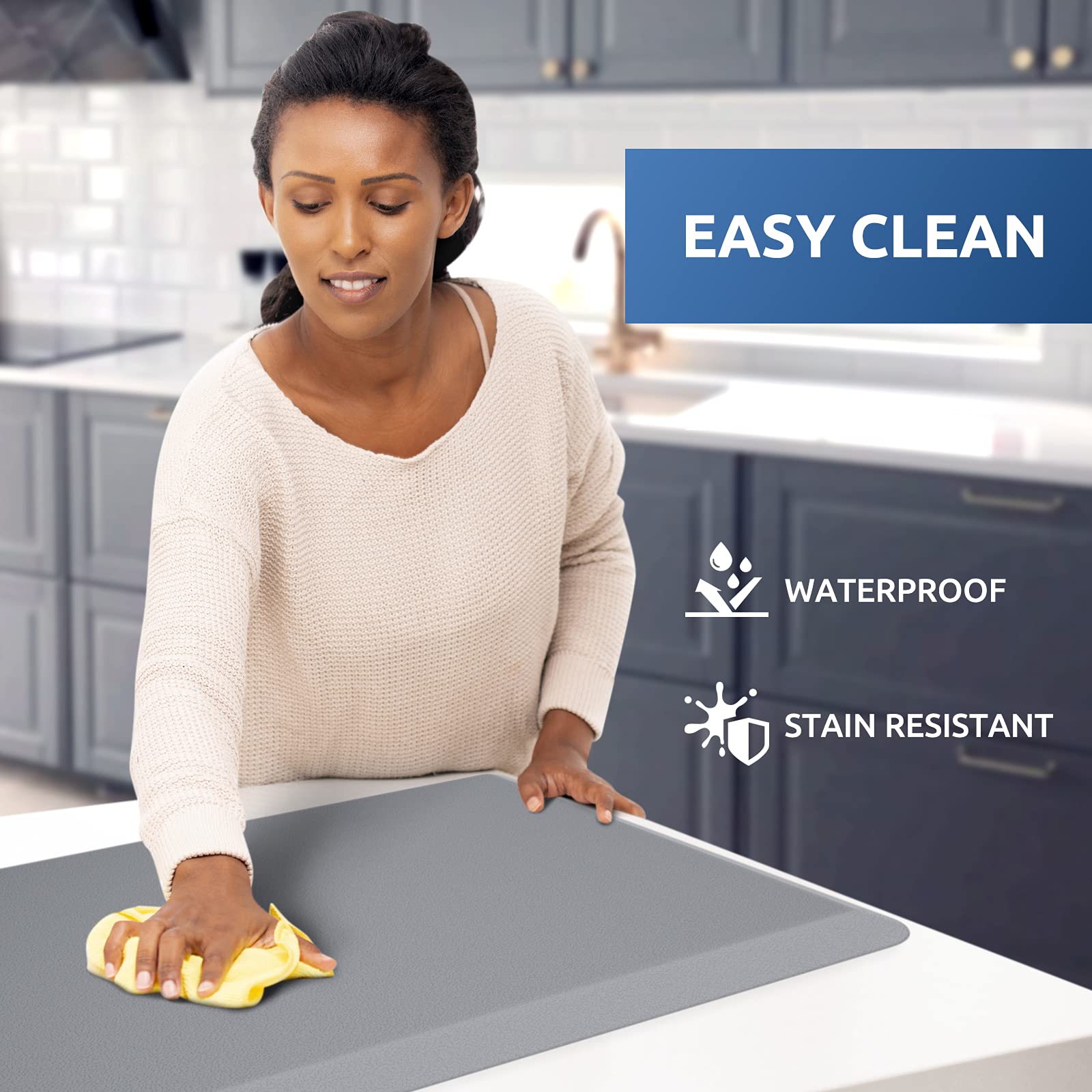 KitchenClouds waterproof surface resists spills and cleans easily.