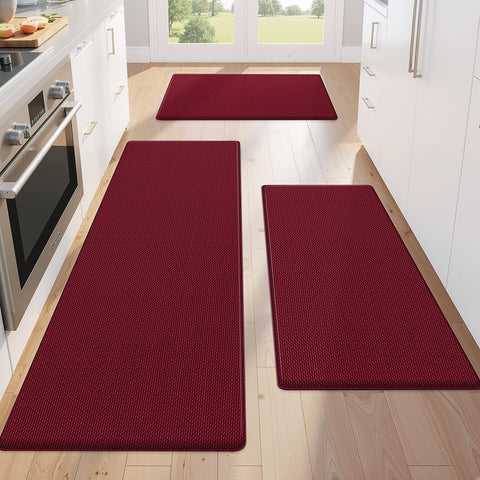 KitchenClouds kitchen mats on floor with non-slip backing for secure placement.