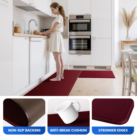 KitchenClouds red kitchen mat adds color and cushioned support.