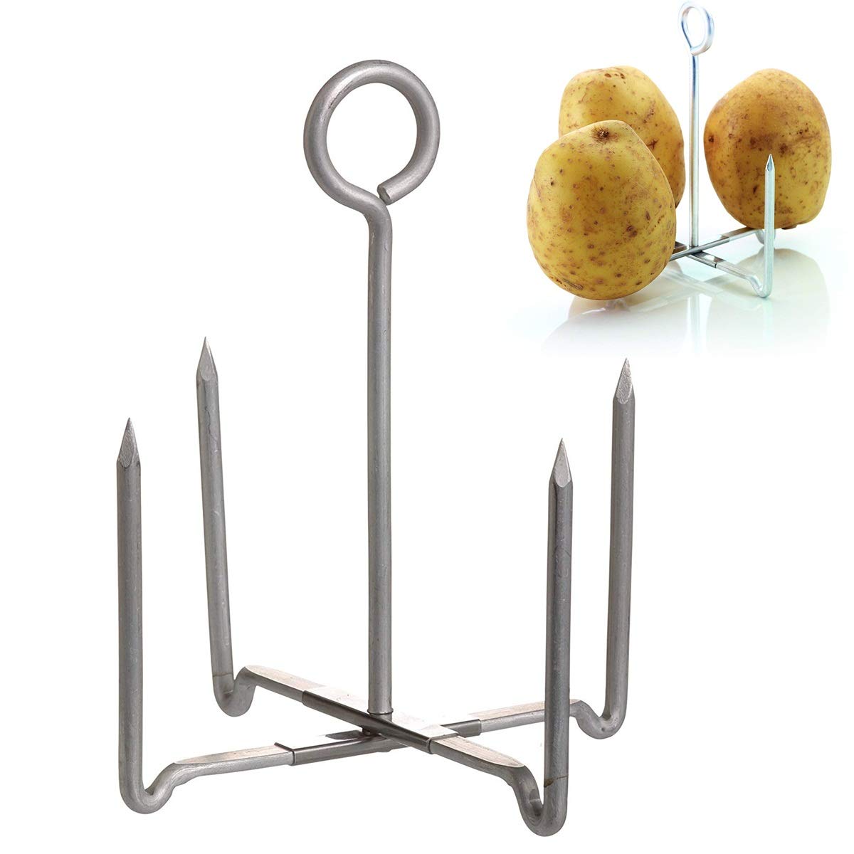 KitchenCraft 4-pronged potato baking stand in oven for even roasting.