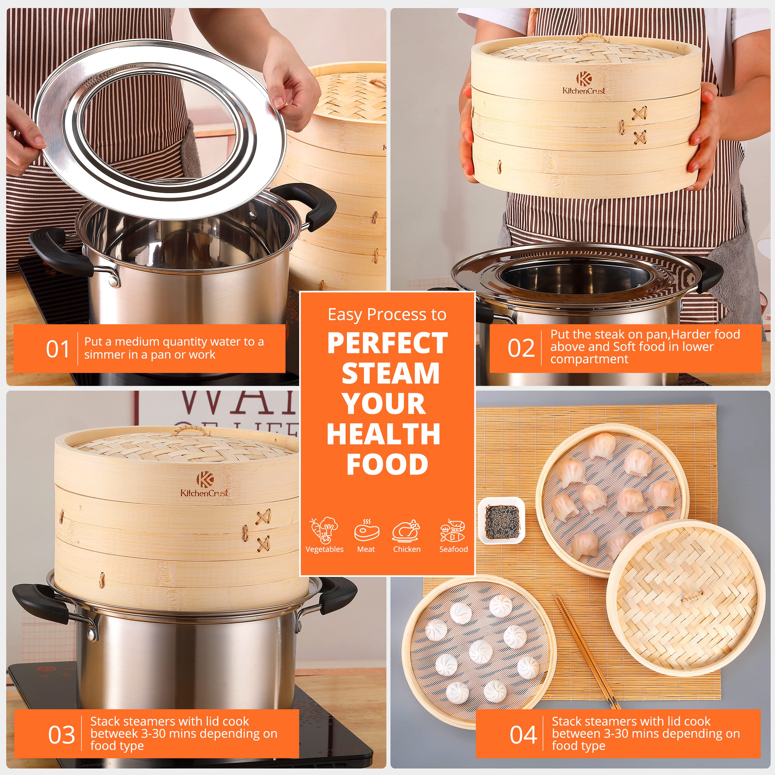 KitchenCrust bao buns steaming perfectly with reusable liners