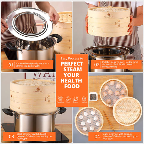 KitchenCrust bao buns steaming perfectly with reusable liners