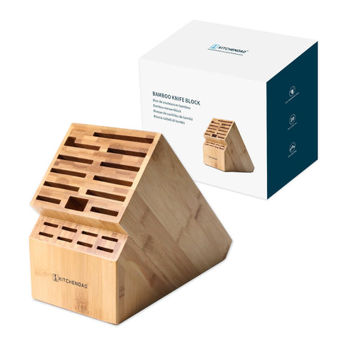 KITCHENDAO 20-slot bamboo knife block front view for organized countertop storage