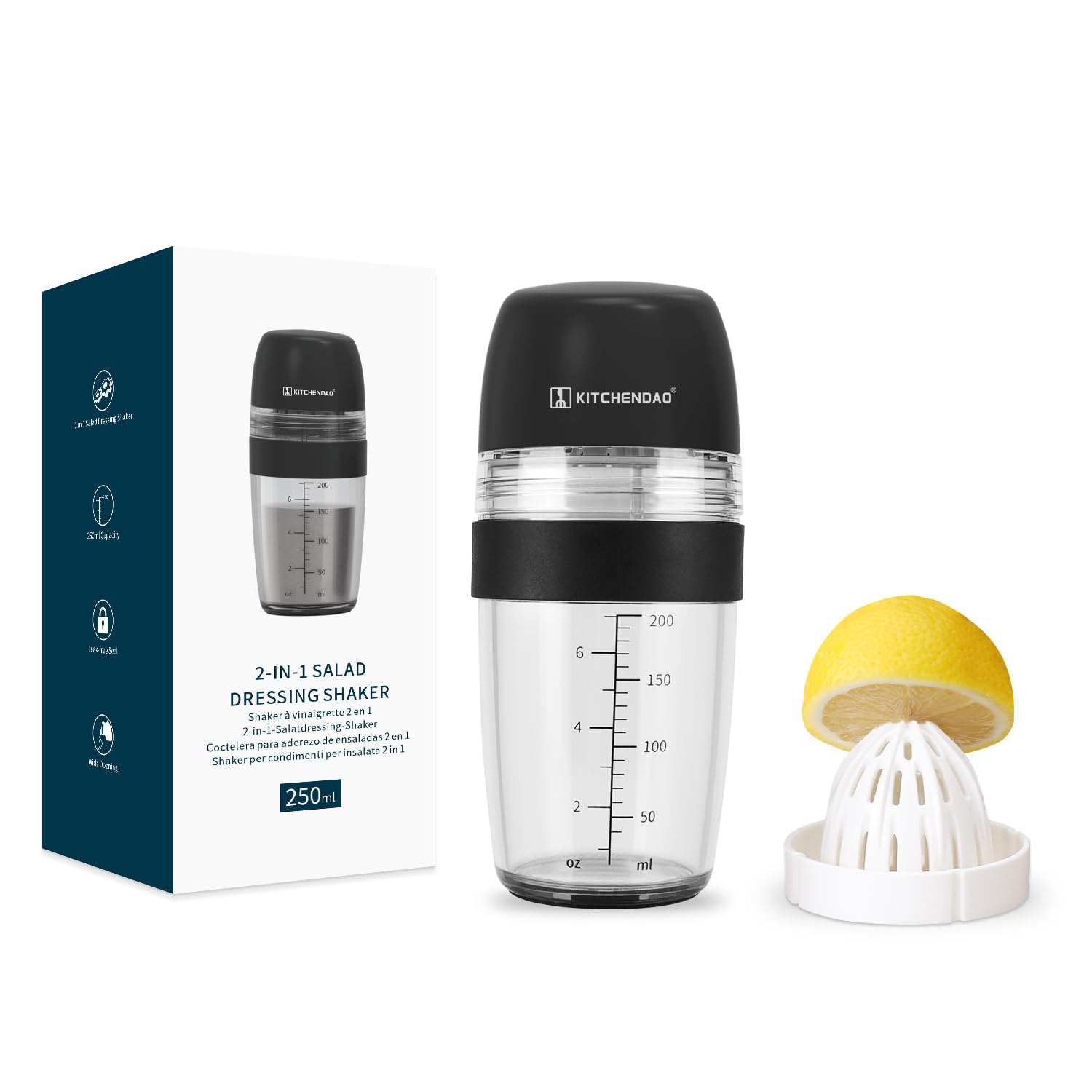 KITCHENDAO 2-in-1 dressing bottle with juicer for making fresh citrus dressings at home