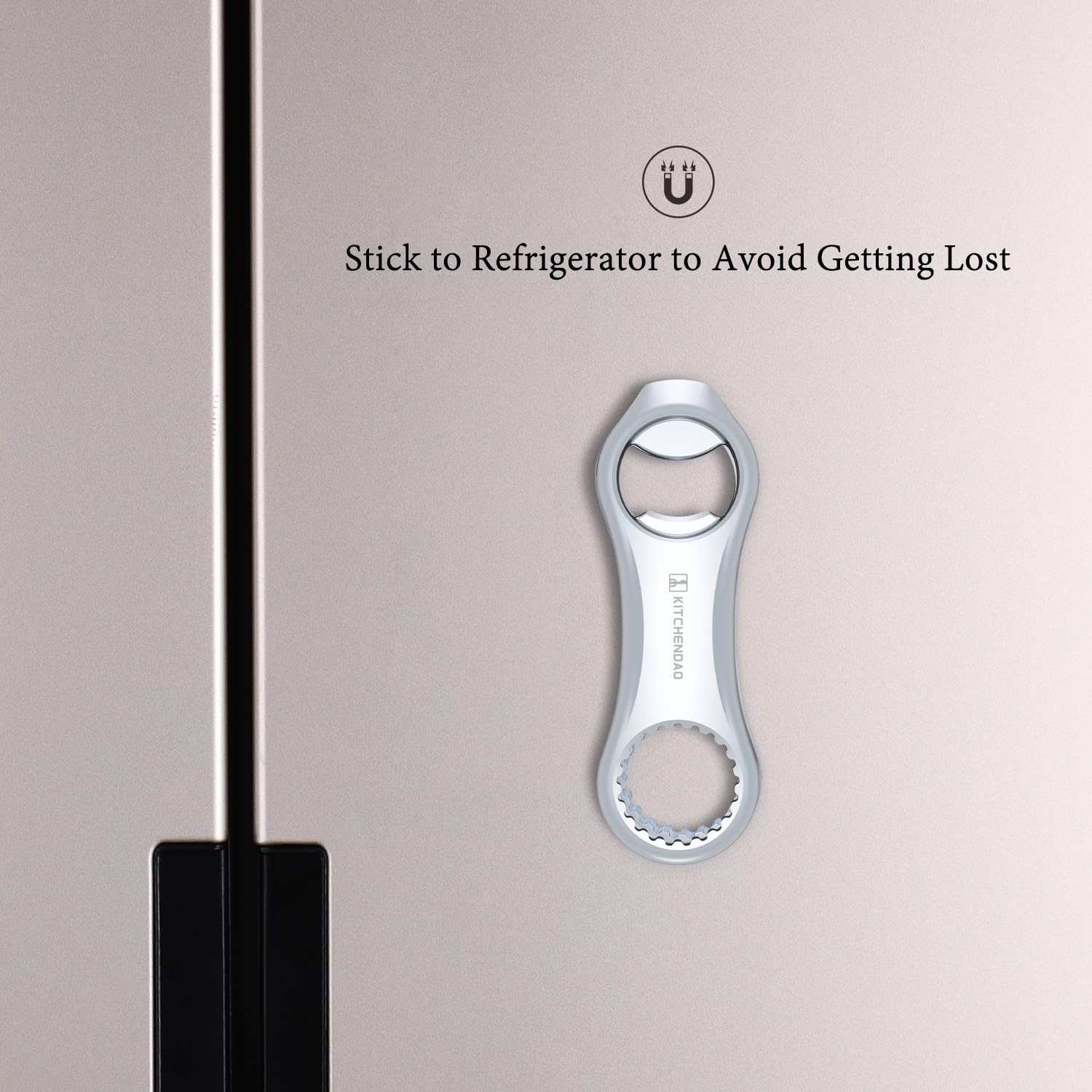 KITCHENDAO 3-in-1 opener handles pry-off, twist-off, and pop-top bottles with ease.