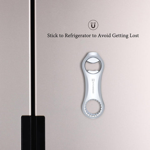 KITCHENDAO 3-in-1 opener handles pry-off, twist-off, and pop-top bottles with ease.
