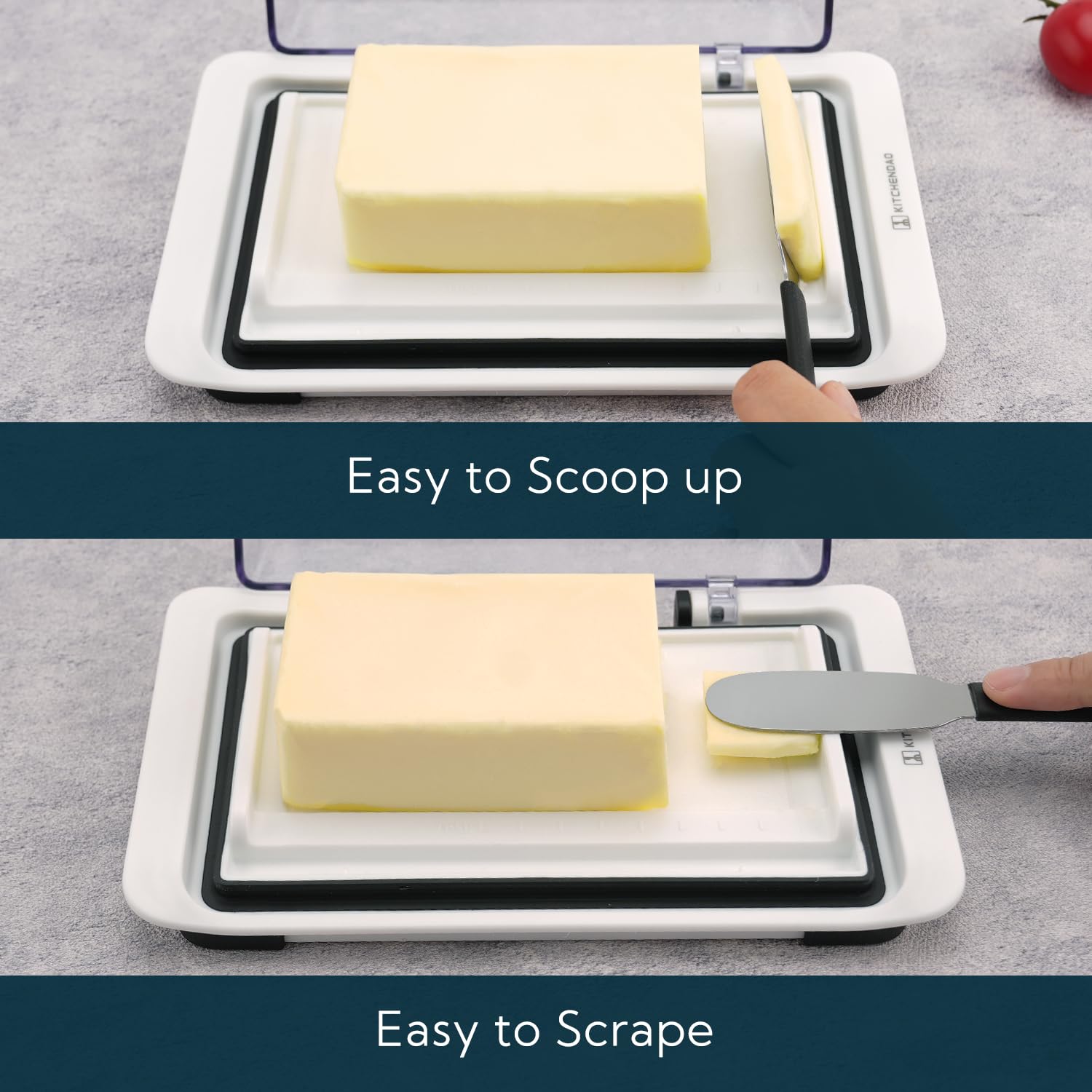 Butter dish holds two sticks of butter for Eastern, Western, or Kerrygold styles