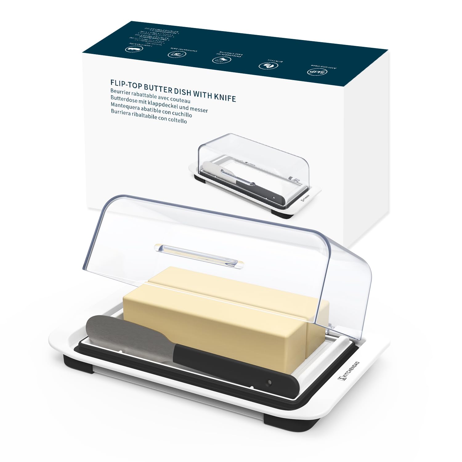 KITCHENDAO butter dish flip-top with airtight seal keeps butter fresh on the countertop