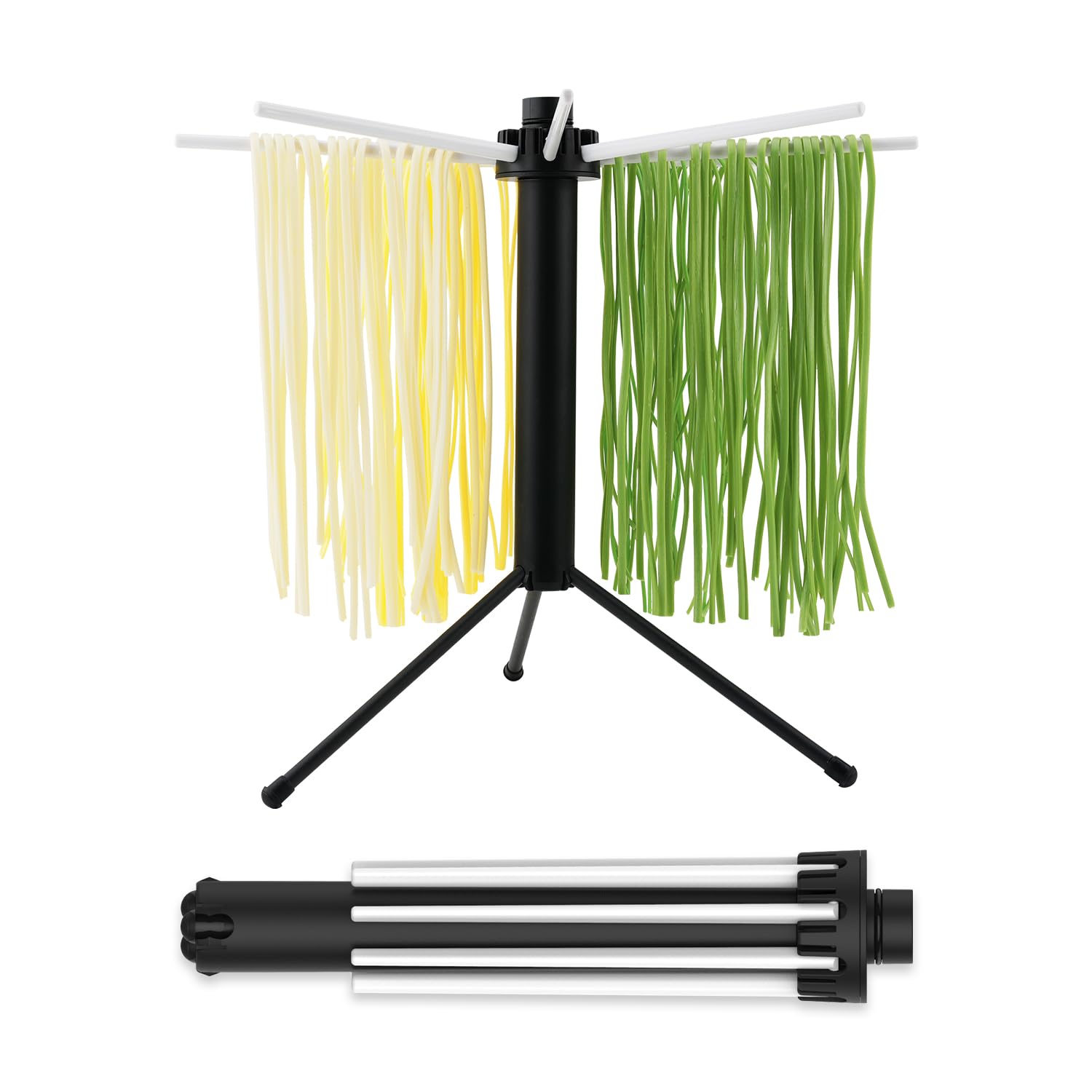 KITCHENDAO collapsible pasta drying rack folds flat for compact storage.