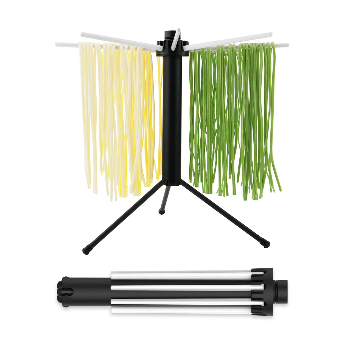 KITCHENDAO collapsible pasta drying rack folds flat for compact storage.