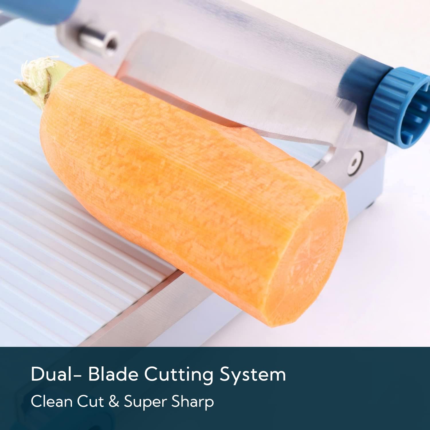 KITCHENDAO dual blade system cuts cheese, sausages, and vegetables with ease.
