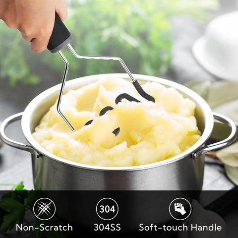 KITCHENDAO masher handle close-up; soft-touch grip for comfortable use
