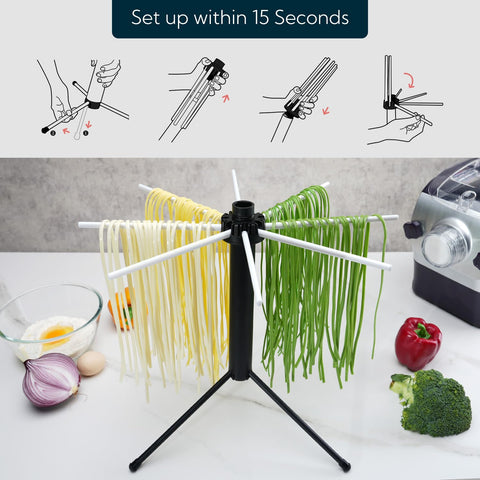 KITCHENDAO pasta drying rack with rotatable arms speeds even drying.