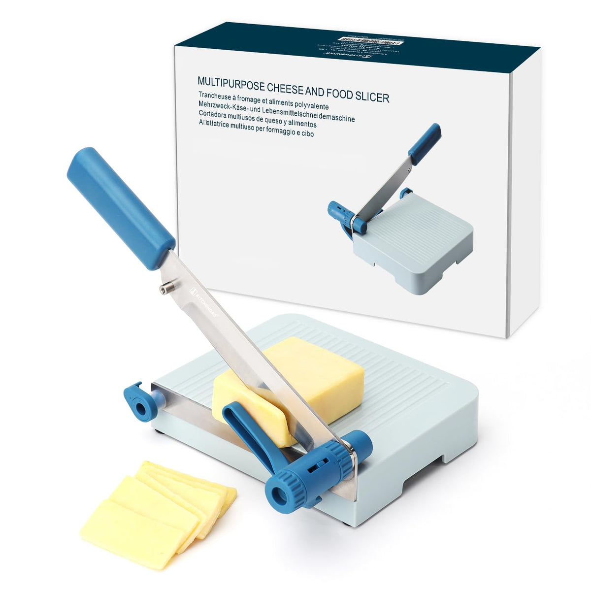KITCHENDAO thickness dial enables even cheese slices for consistent sandwiches.