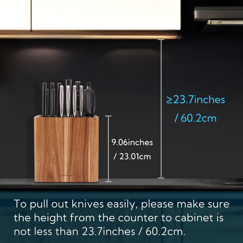 KITCHENDAO XL Acacia knife block with scissors slot keeps shears secure.