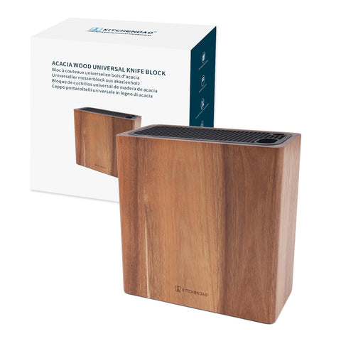 KITCHENDAO XL Acacia knife block with wide slots keeps blades organized.