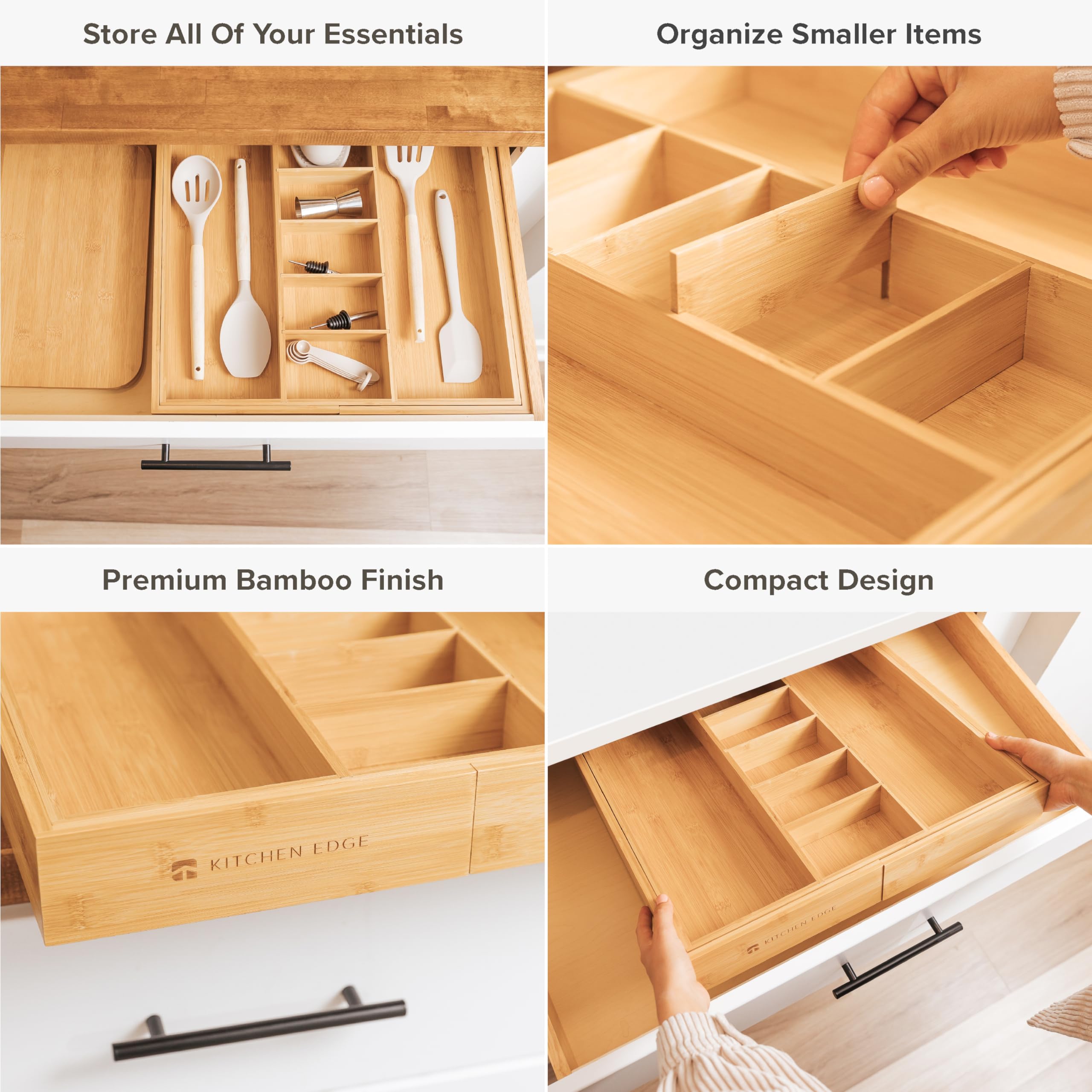 KitchenEdge acacia base provides sturdy support for heavy utensils.