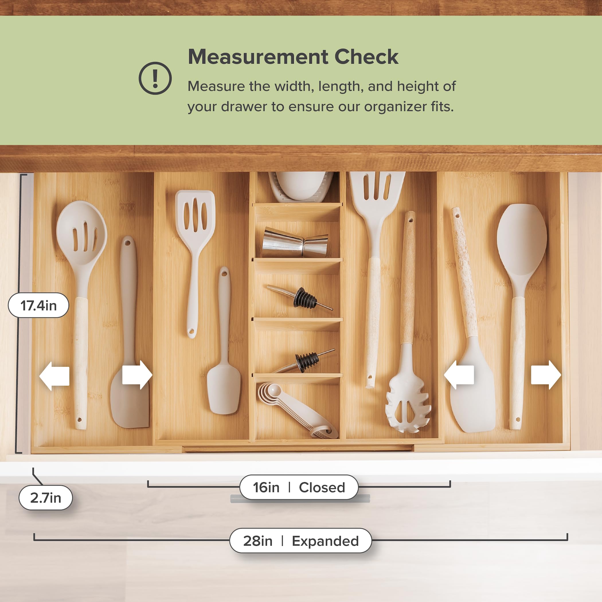 KitchenEdge anti-slip pads keep the organizer steady.