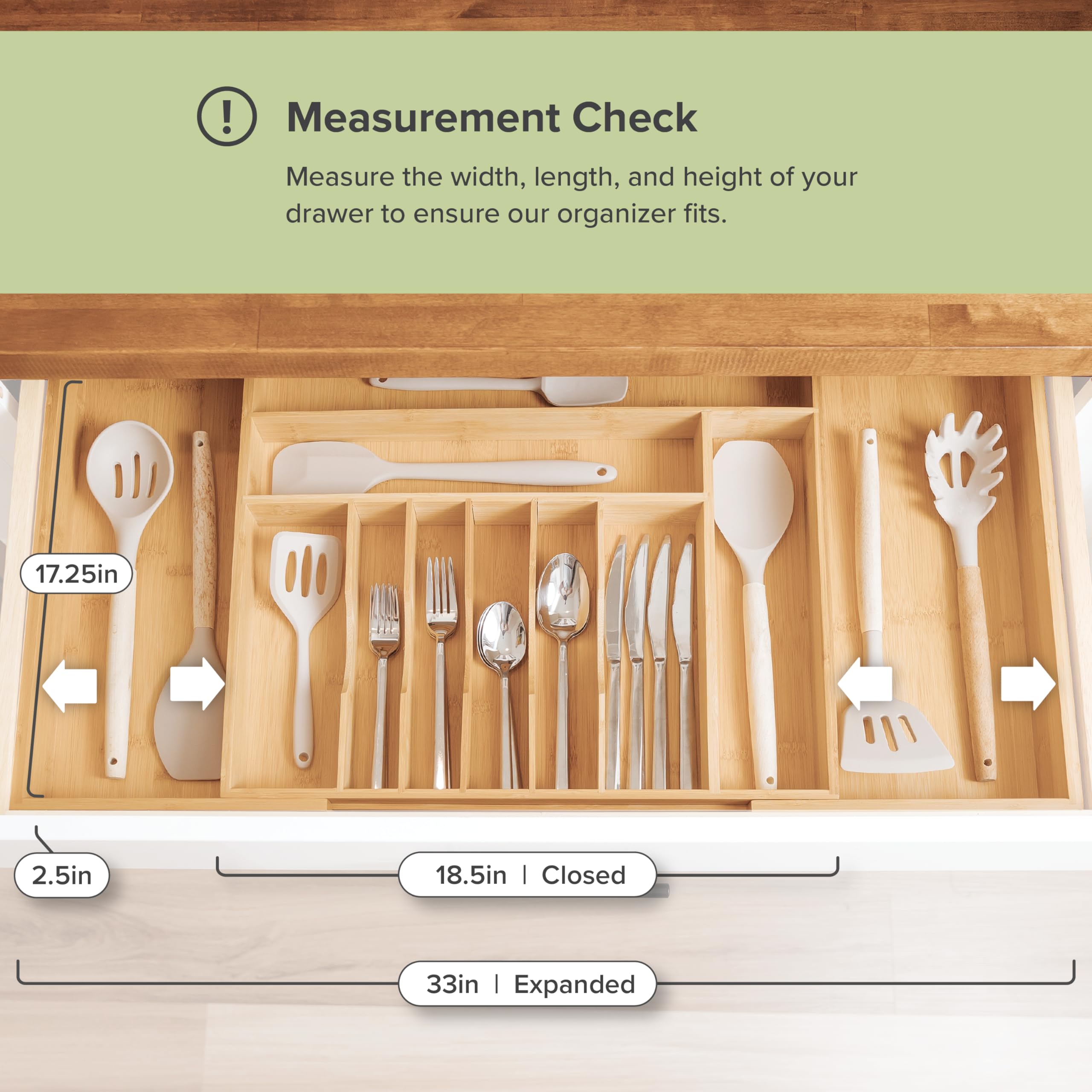 KitchenEdge expandable organizer creates flexible storage for daily meals and gatherings.