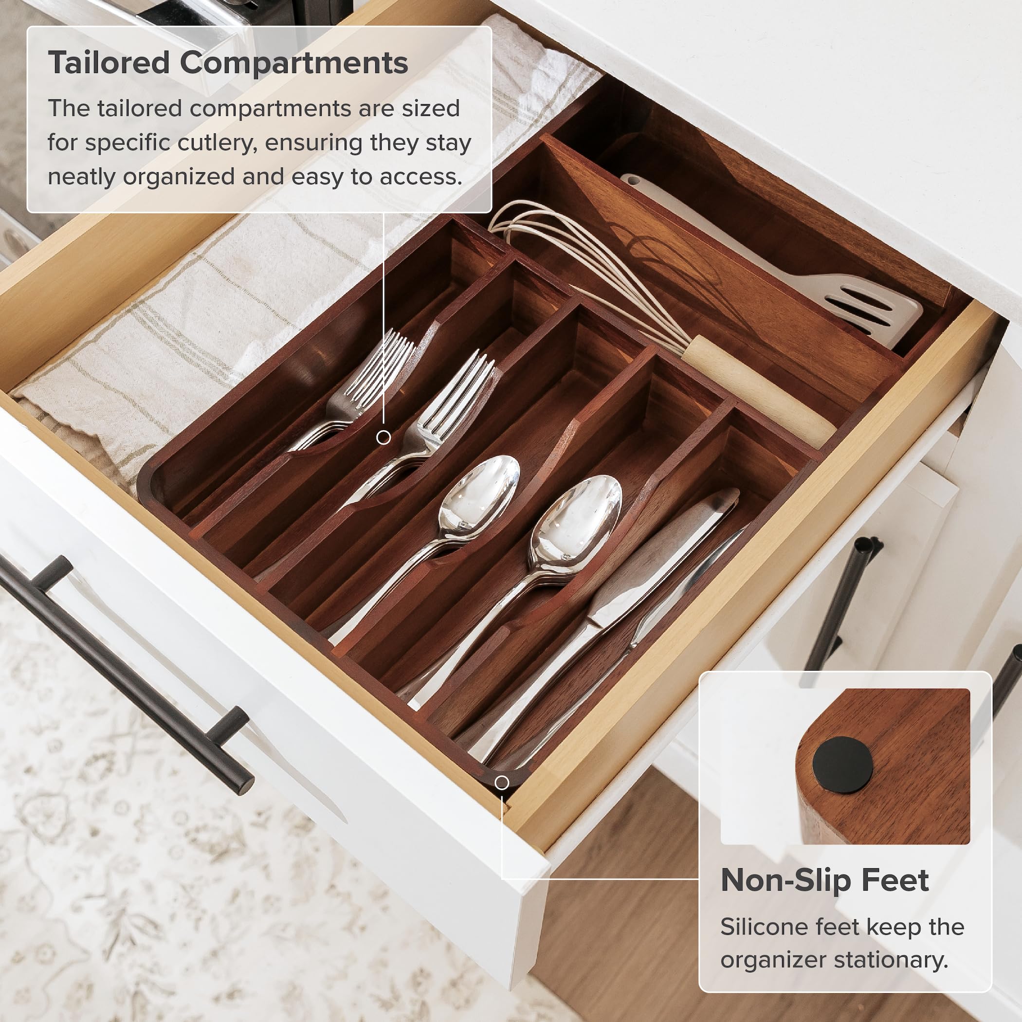 KitchenEdge maximized storage capacity helps organize up to 65 pieces.