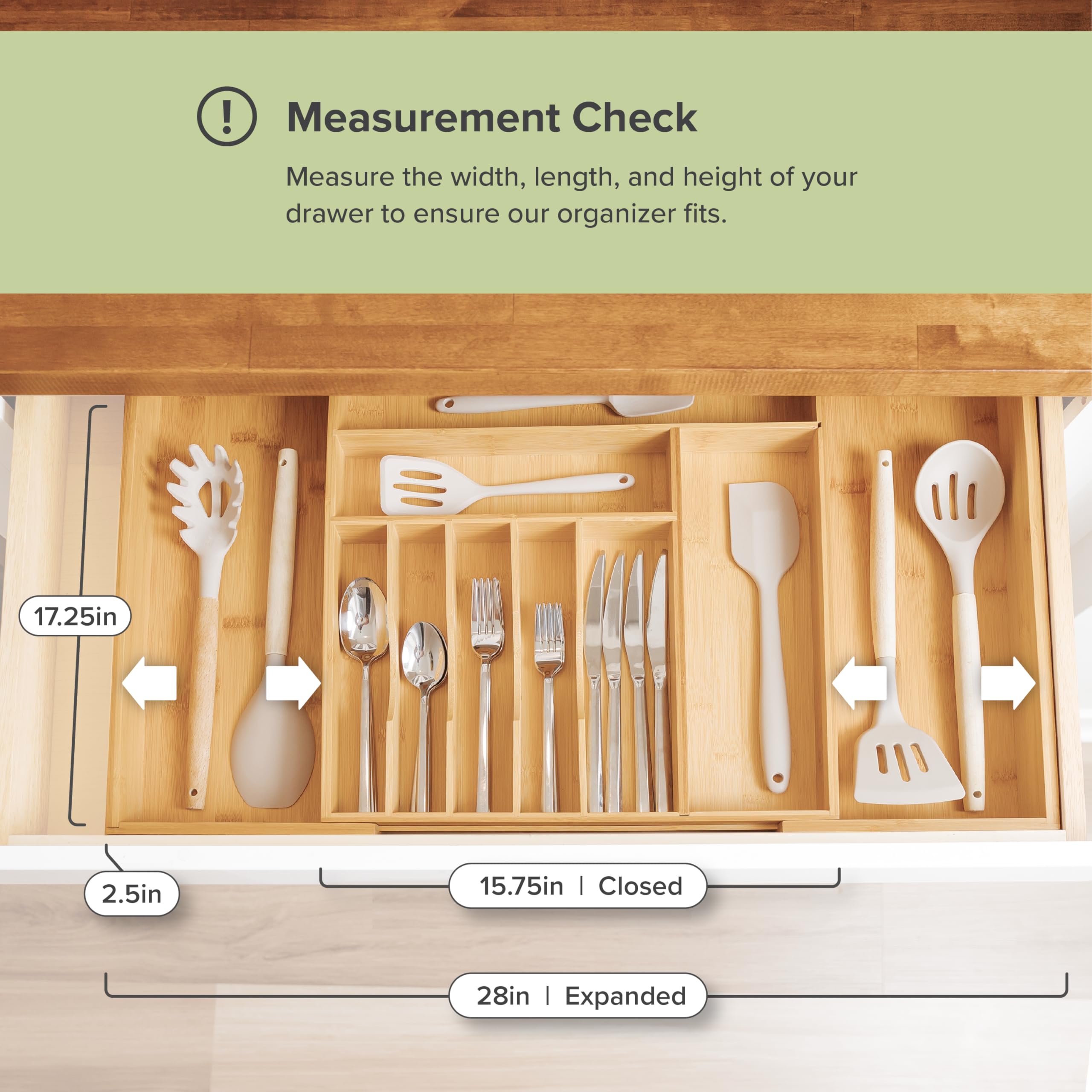 KitchenEdge natural bamboo bottom panel adds durable support for heavy cutlery
