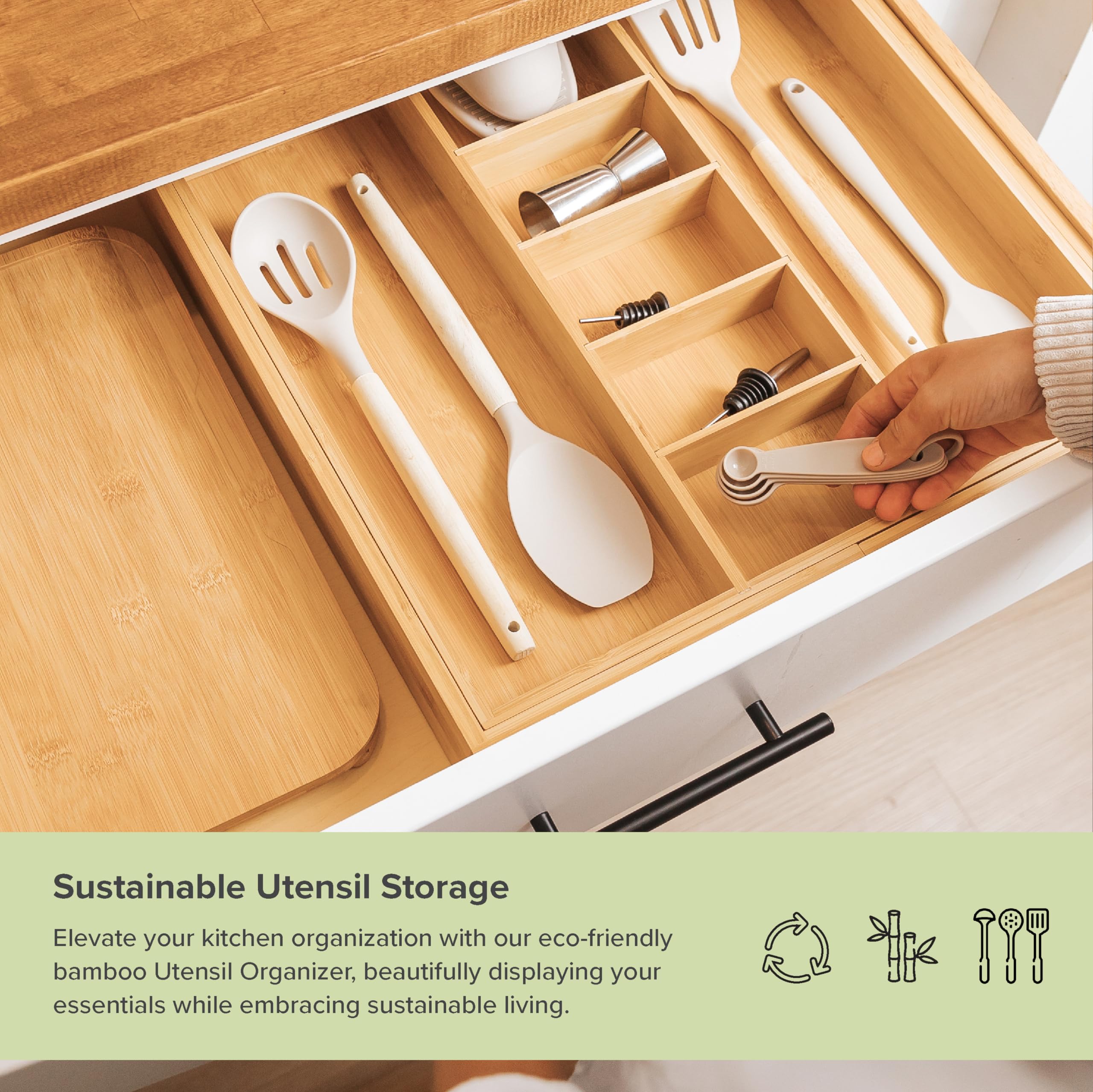 KitchenEdge non-slip feet keep the organizer stable in the drawer.