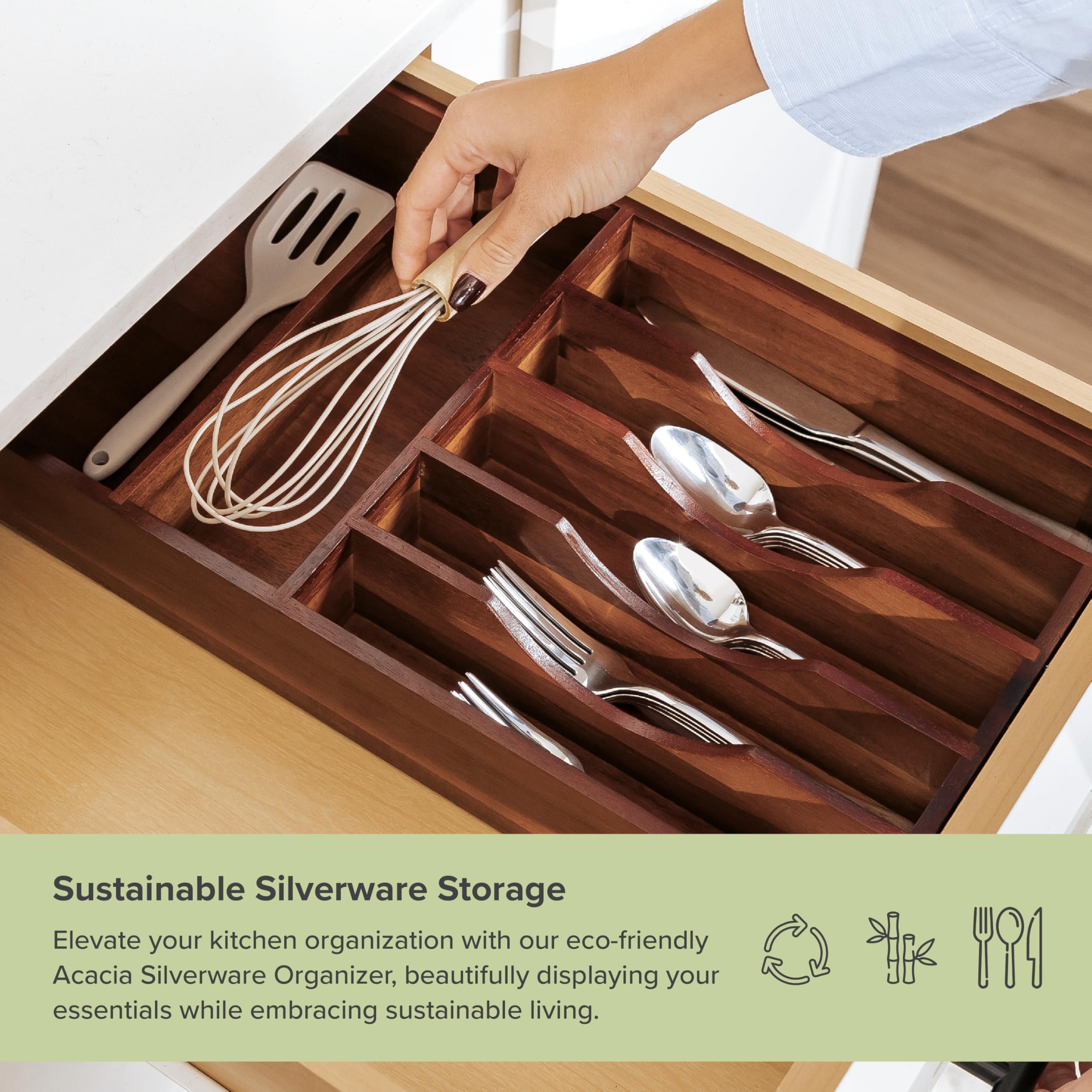 KitchenEdge non-slip feet keep the organizer stable during drawer use.