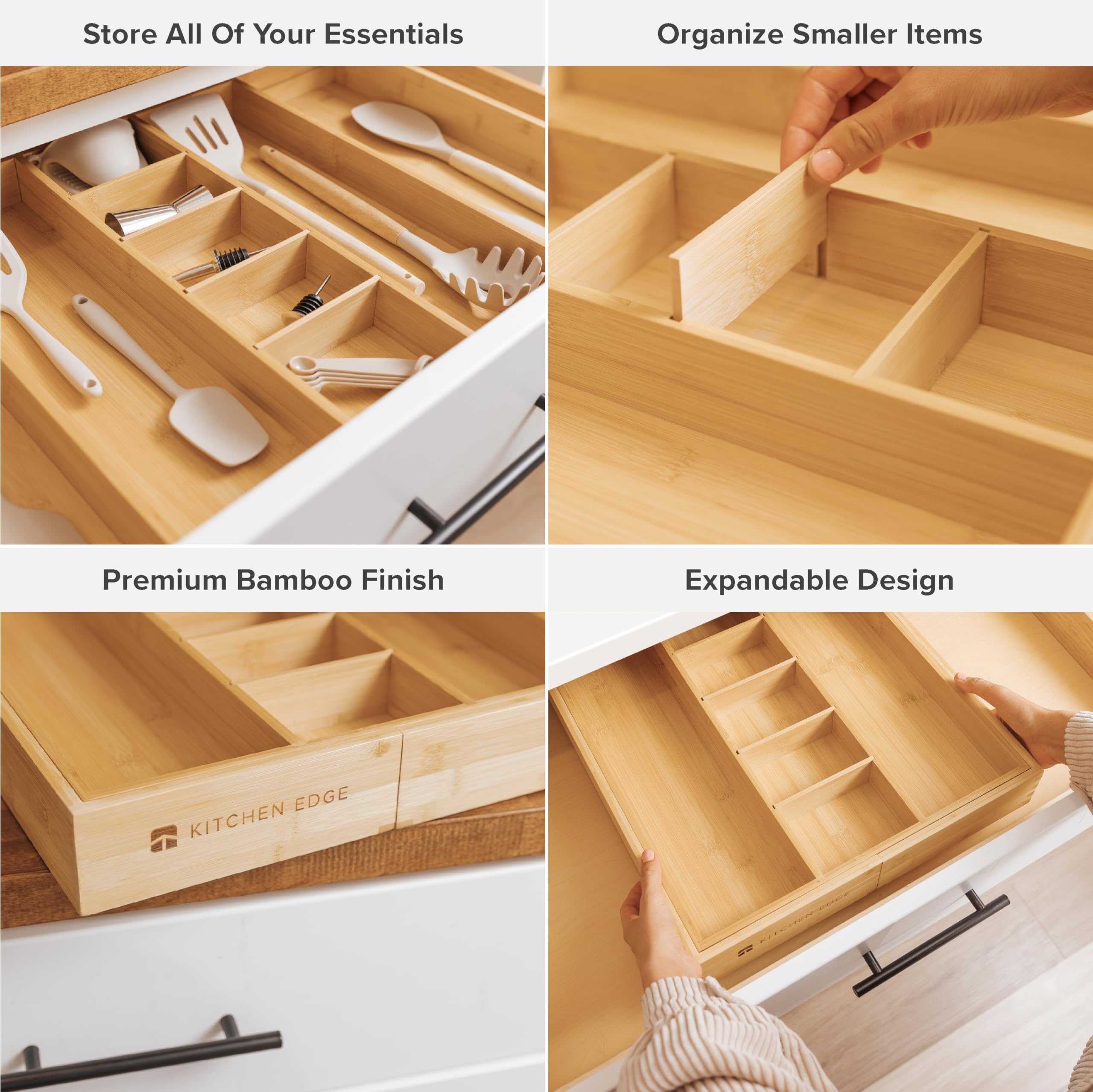 Removable dividers let you customize compartments with KitchenEdge bamboo.