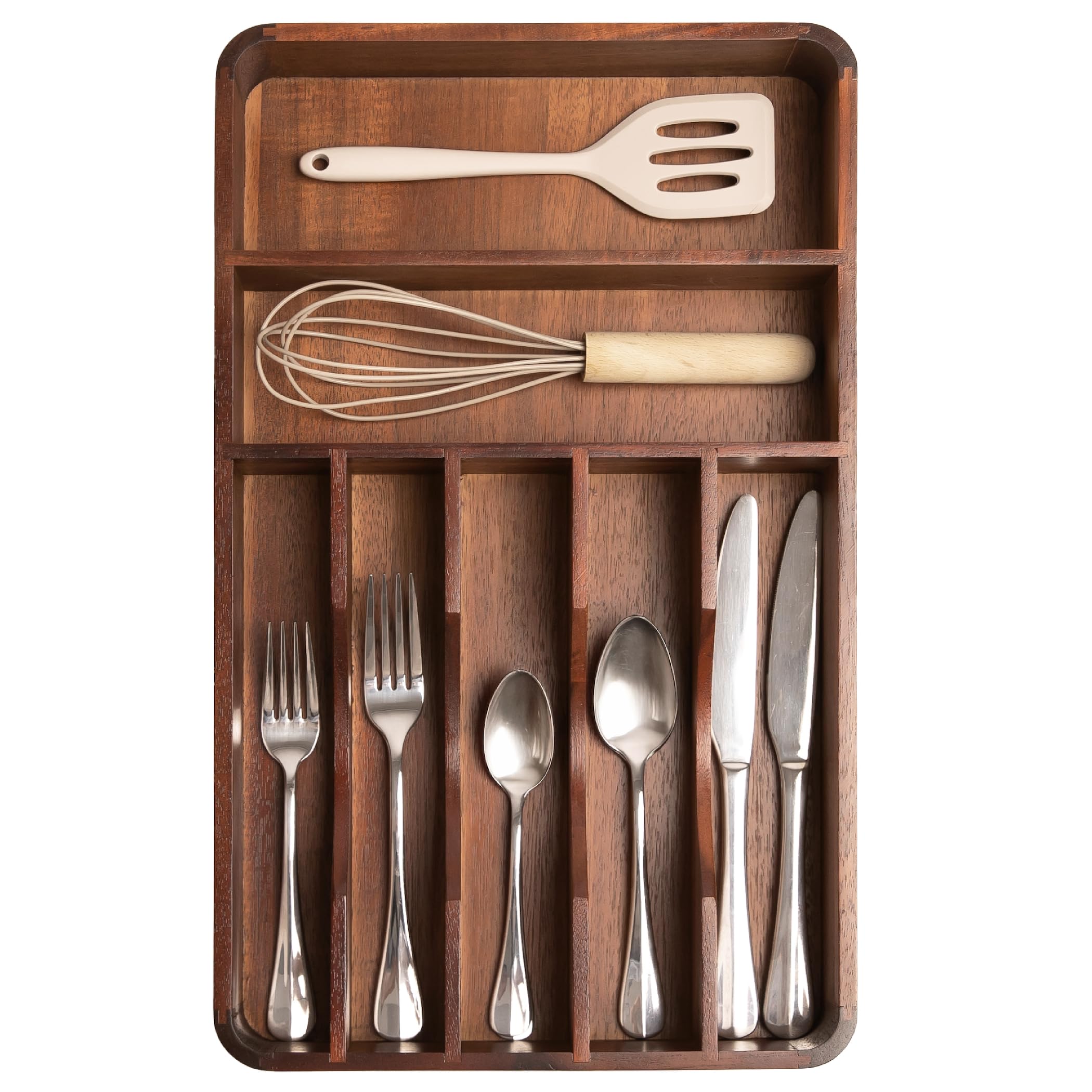 KitchenEdge silverware organizer in a drawer with a drawer-fit layout.