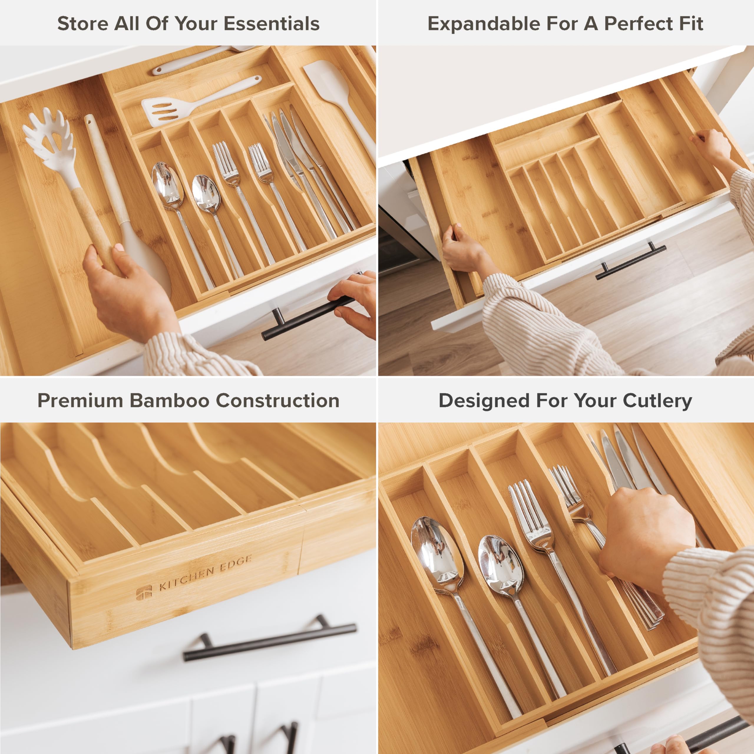 KitchenEdge six-compartment storage section keeps flatware neatly separated
