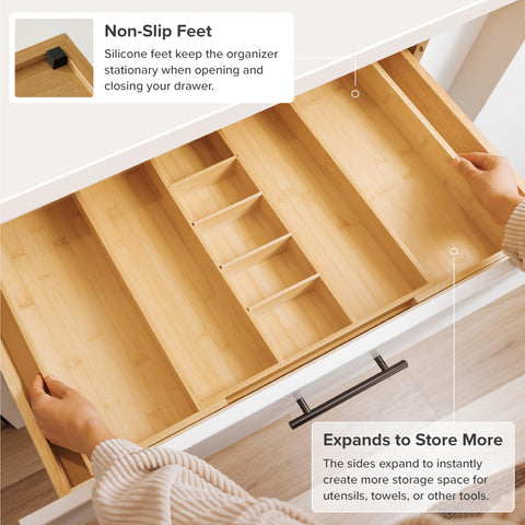 Durable bamboo construction adds natural beauty to kitchen storage.