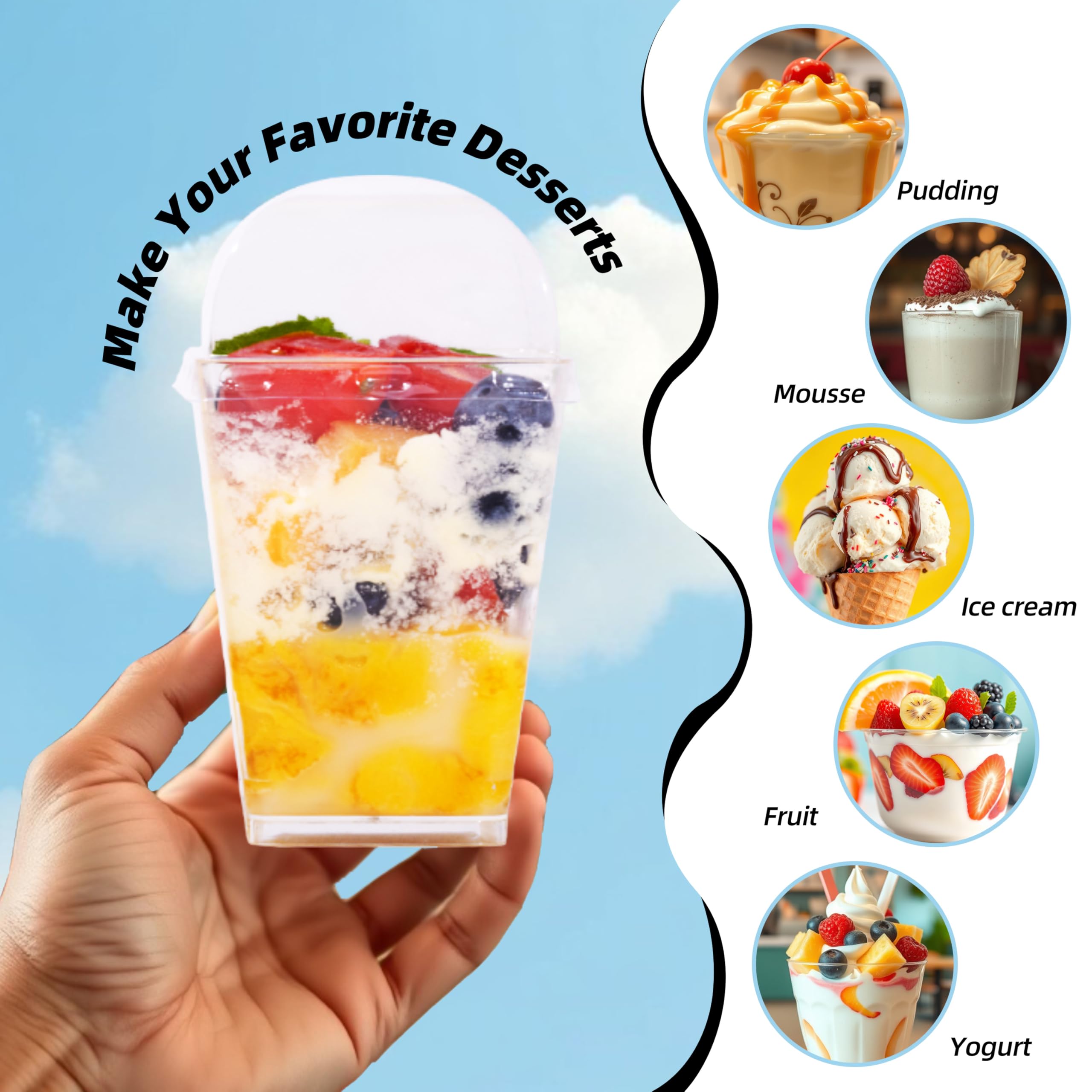 KitchenHex food-grade clear dessert cups suitable for desserts and appetizers