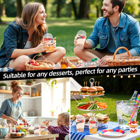 KitchenHex party-ready cups present clear desserts with secure, spill-free design