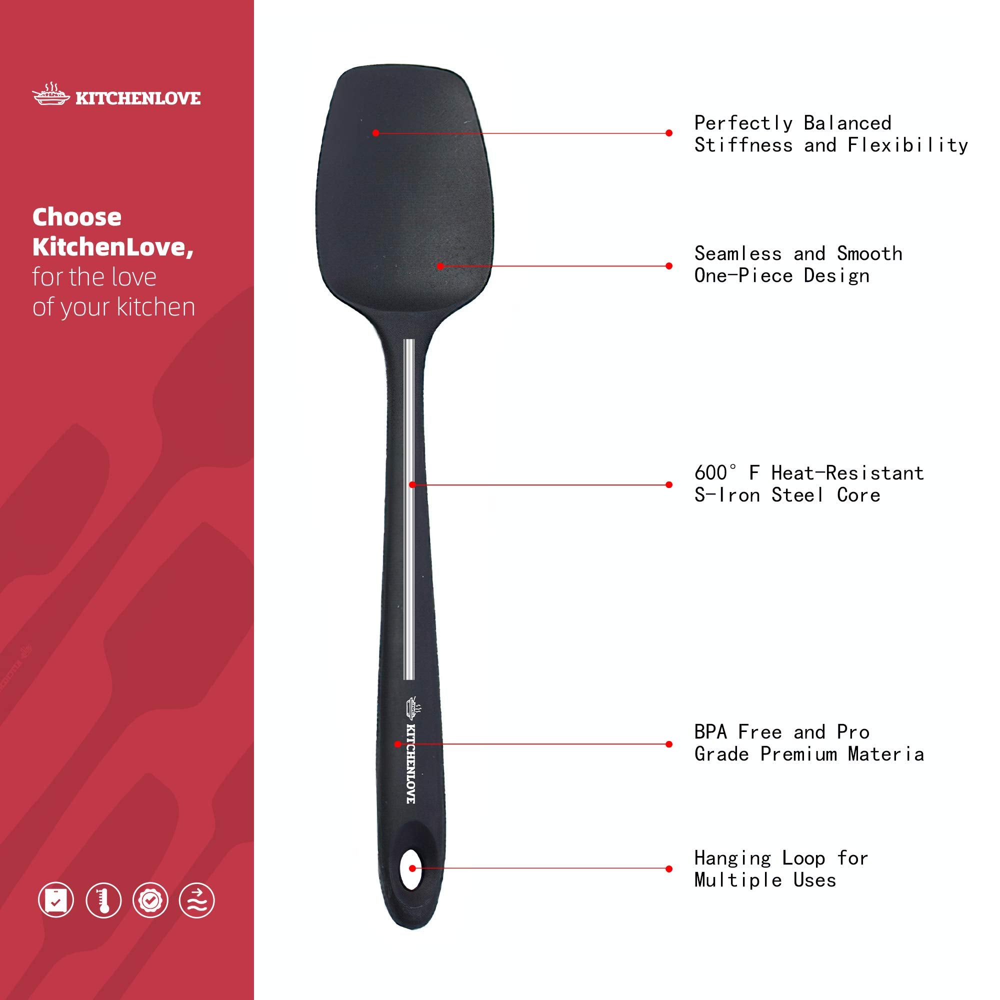 KITCHENLOVE one piece seamless spatula design emphasizes durability