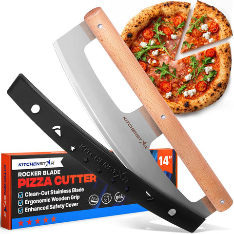 KitchenStar 14-Inch pizza cutter rocker blade for clean, even slices