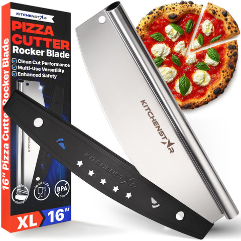 KitchenStar 16-inch pizza cutter rocker blade glides through crust for clean slices