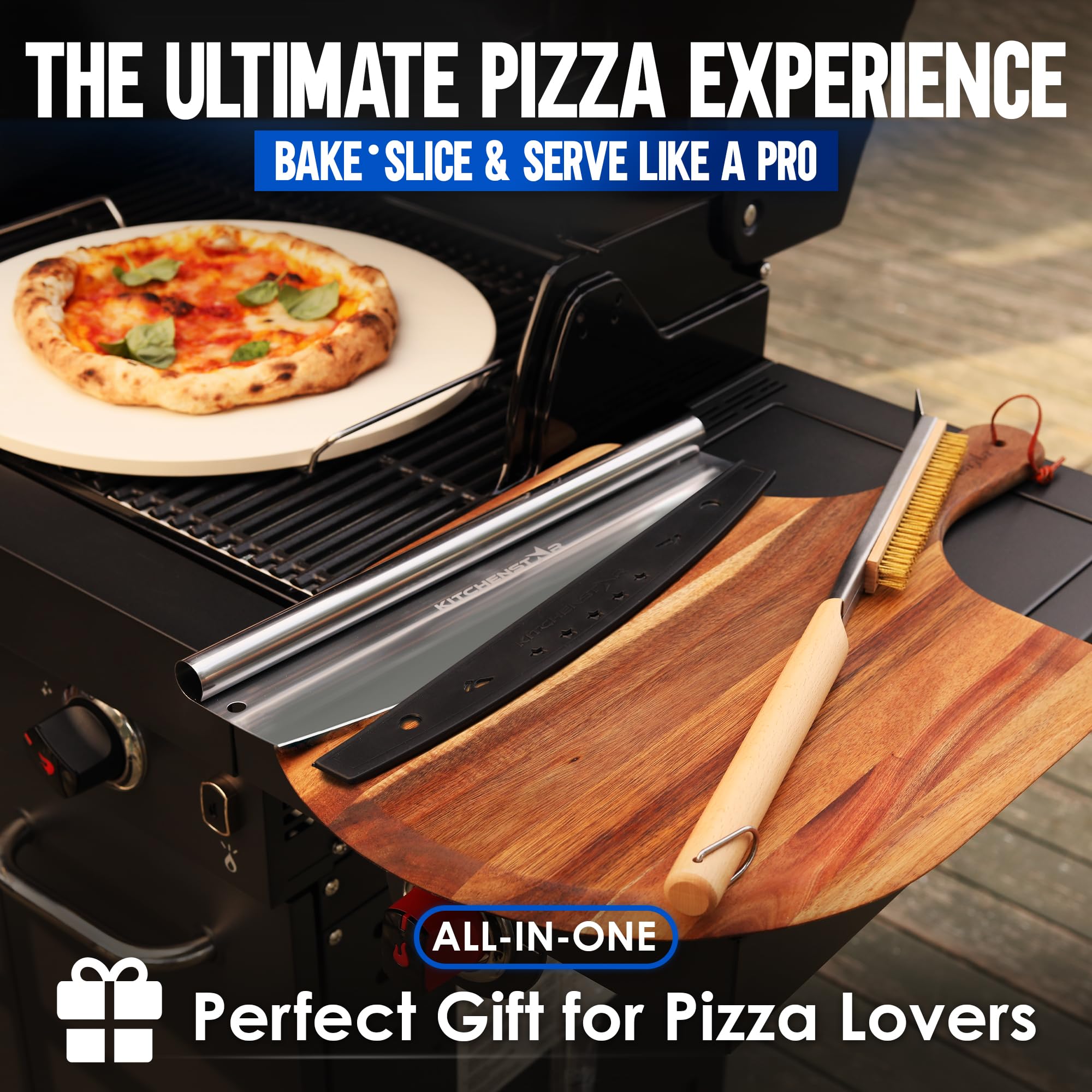 KitchenStar 7-piece pizza making set shown as a complete home chef kit.