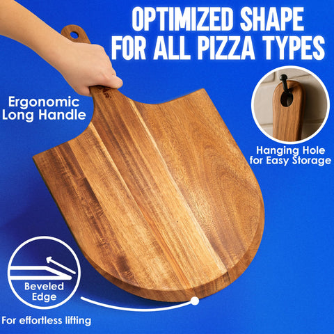 Beveled edge image demonstrating easy transfer of pizzas