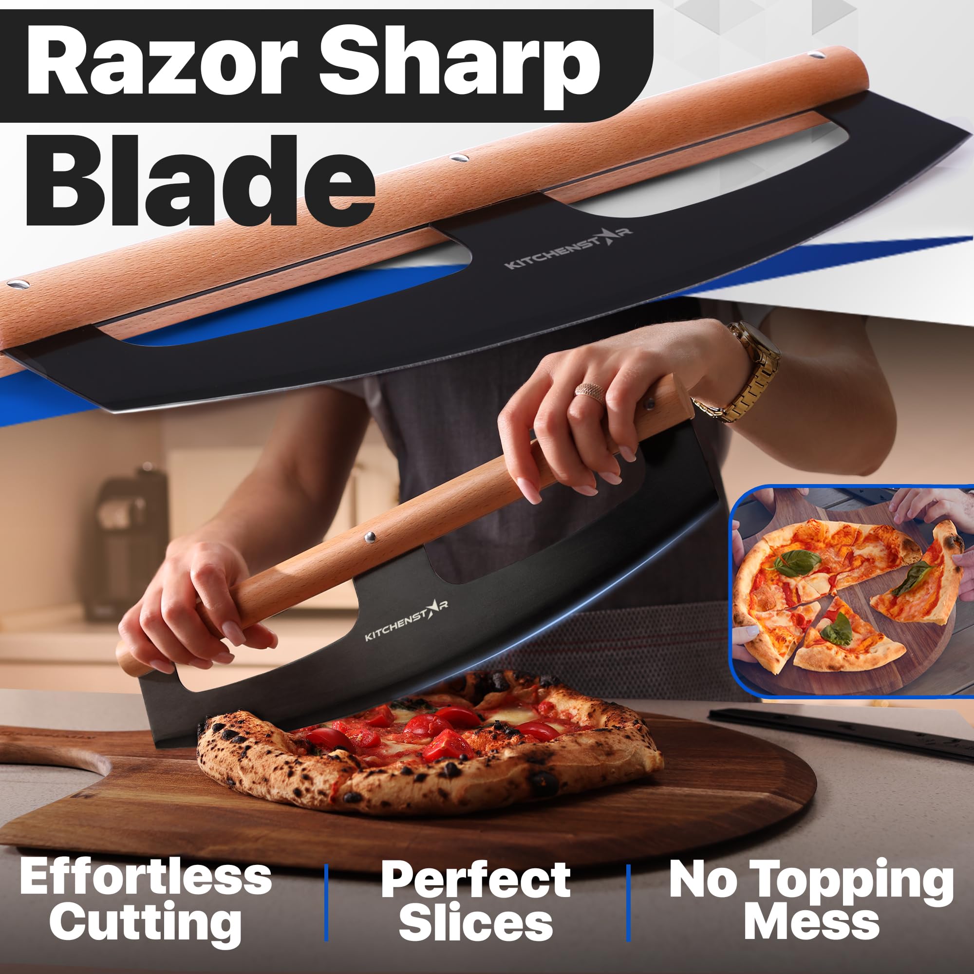 KitchenStar Beech Wood Handle offers ergonomic grip for comfortable pizza prep.