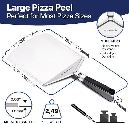 KitchenStar folding-handle pizza peel enables compact storage after pizza night.