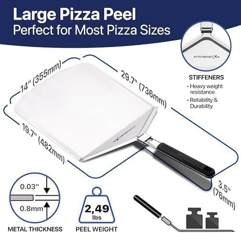 KitchenStar folding-handle pizza peel enables compact storage after pizza night.