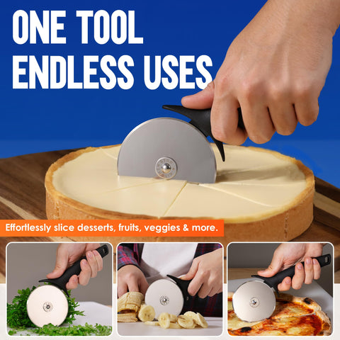 KitchenStar pizza cutter wheel ready for cleanup and safe storage