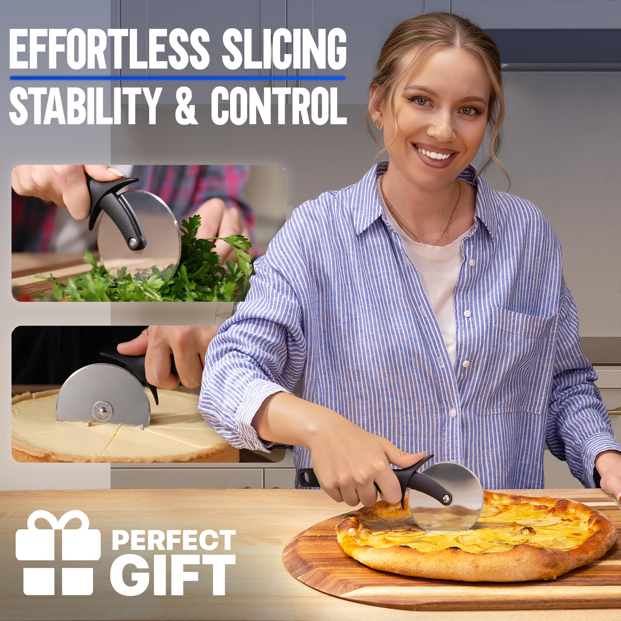 KitchenStar pizza cutter wheel ergonomic handle grip for comfortable use