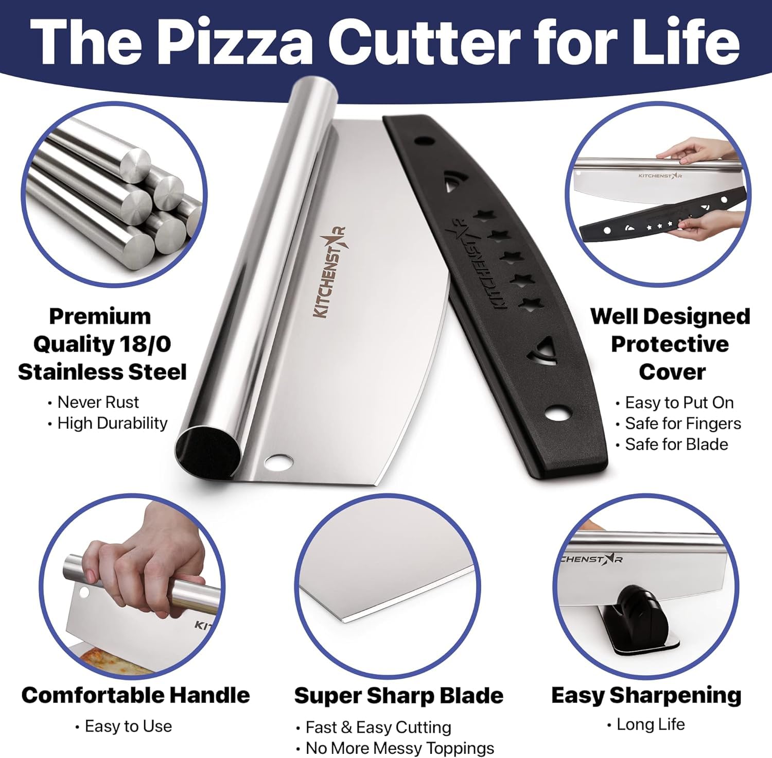 KitchenStar protective cover: safe storage and handling for the pizza cutter.