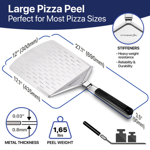 KitchenStar stainless steel pizza peel shows durable, rust-resistant construction.