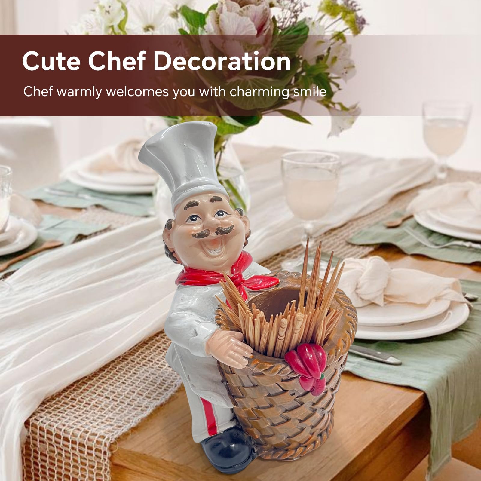 Kitchenthusiast Chef Toothpick Holder dining decor adds whimsy to counters.