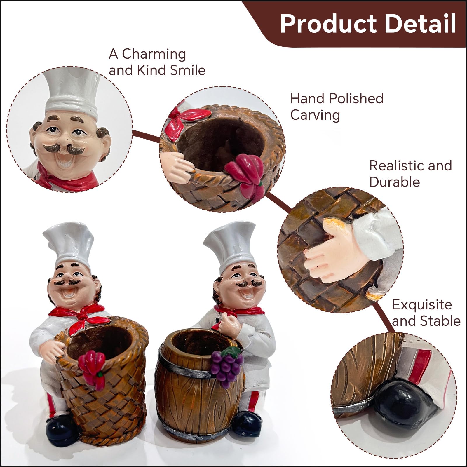 Kitchenthusiast Chef Toothpick Holder hand painted finish enhances kitchen charm.