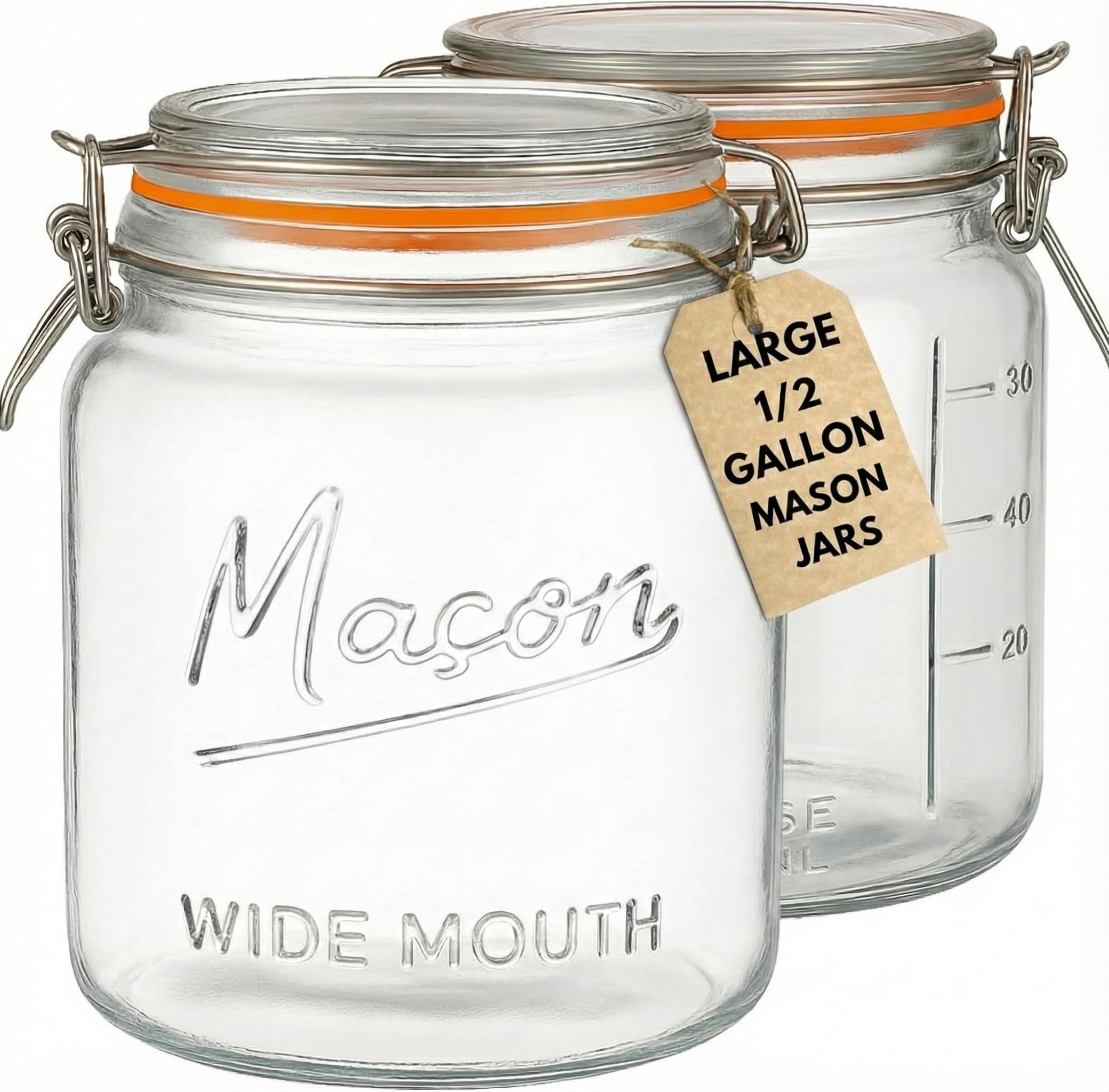 Kitchentoolz 64 oz mason jar wide mouth with lid for bulk pantry storage.