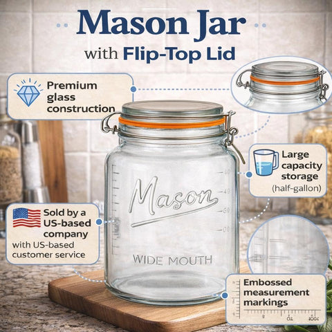 Kitchentoolz airtight lid with metal clasp and orange gasket preserves freshness.