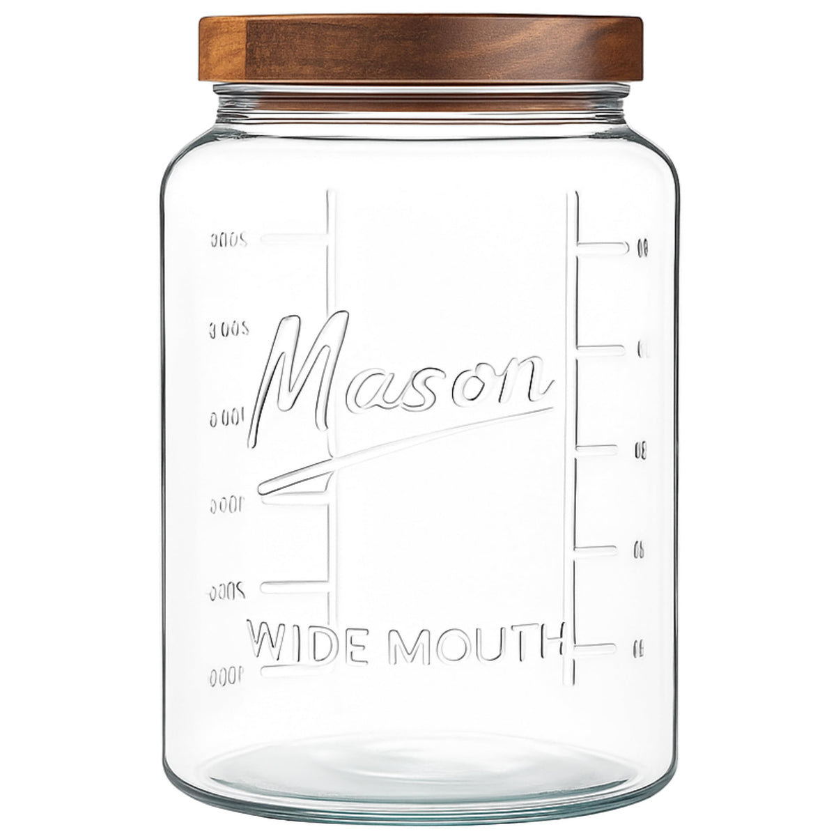 Kitchentoolz extra-large mason jar with wide mouth for effortless filling and pouring.